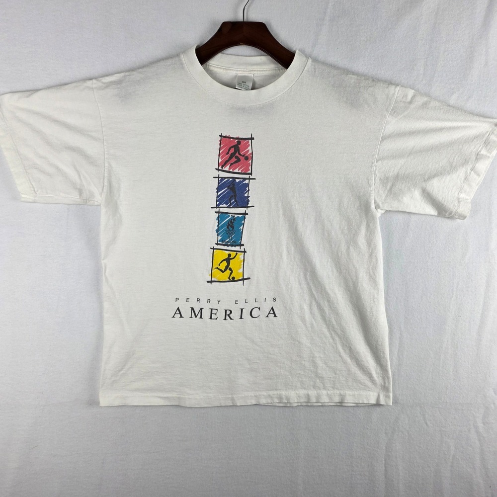 Perry Ellis America Men's Atlanta 1996 Olympic Graphic T-Shirt White Size Big